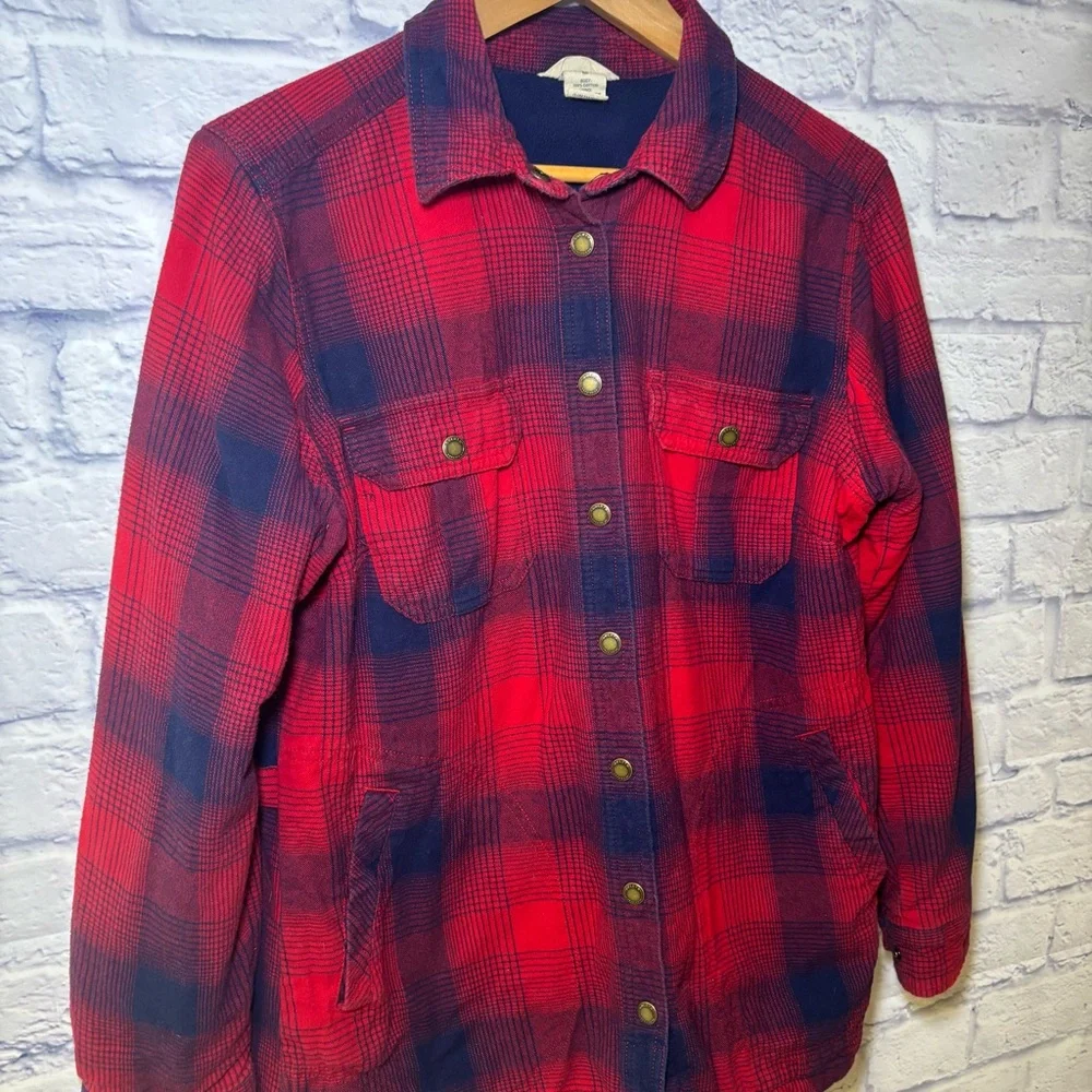 DULUTH TRADING FREE SWINGIN FLEECE LINED PLAID FLANNEL SHIRT JACKET SHACKET Med